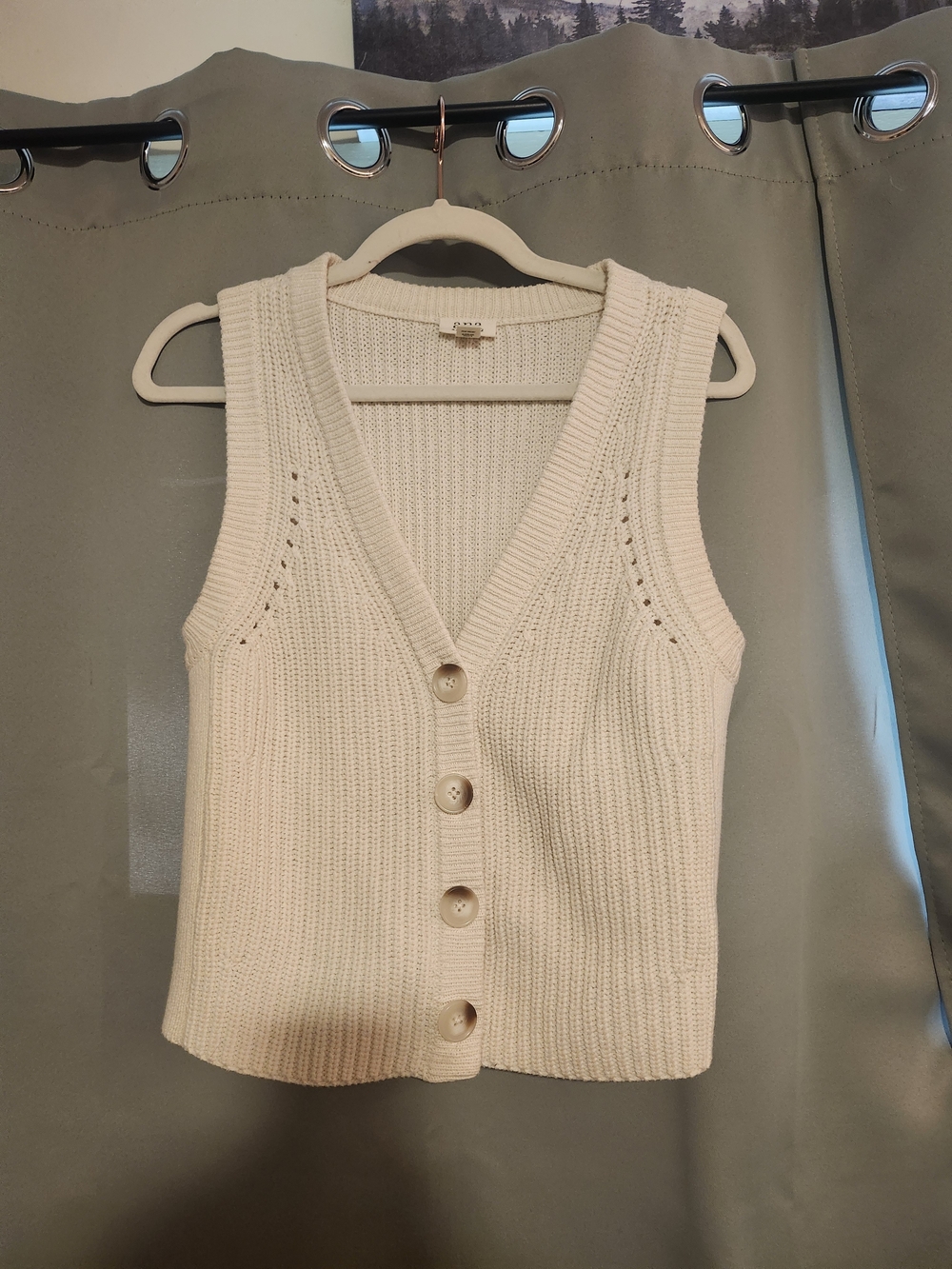 a.n.a Cream Ribbed Knit Vest with Buttons